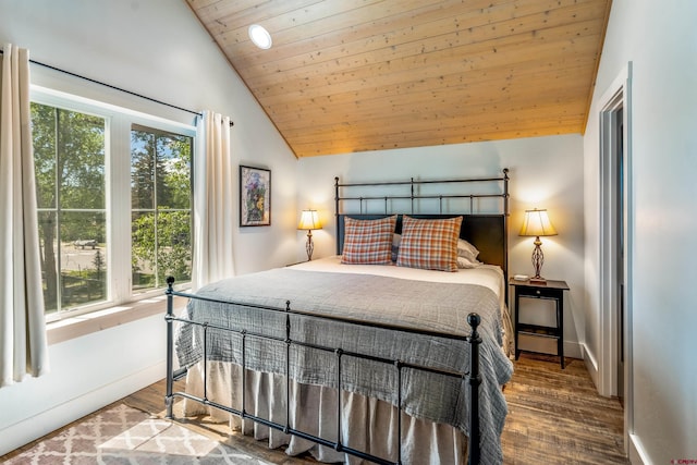 414 N Spruce St, Gunnison, CO 81230 - bedroom featuring wood finished floors, lofted ceiling, baseboards, and wooden ceiling