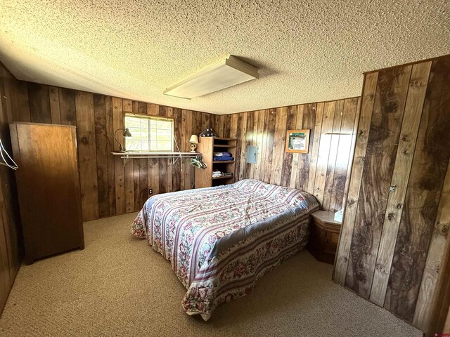 8041/2 S Broadway, Cortez, CO 81321 - carpeted bedroom with a textured ceiling and wood walls