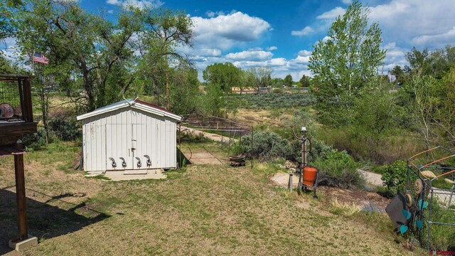 8041/2 S Broadway, Cortez, CO 81321 - view of grassy yard with a storage unit and an outbuilding