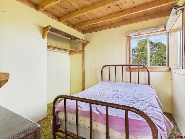 351 Slide Down Rd, Crawford, CO 81415 - bedroom with carpet flooring, beamed ceiling, and wooden ceiling