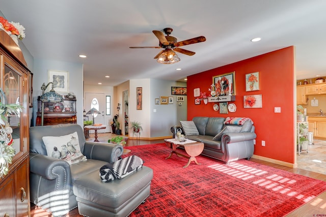 1546 Golf Course Ln, Cortez, CO 81321 - living area with ceiling fan, recessed lighting, baseboards, and wood finished floors