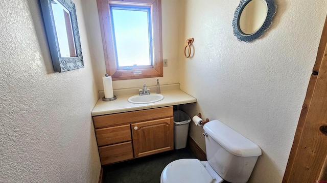 46 Camino Baca Grande, Crestone, CO 81131 - bathroom featuring a textured wall, toilet, and vanity