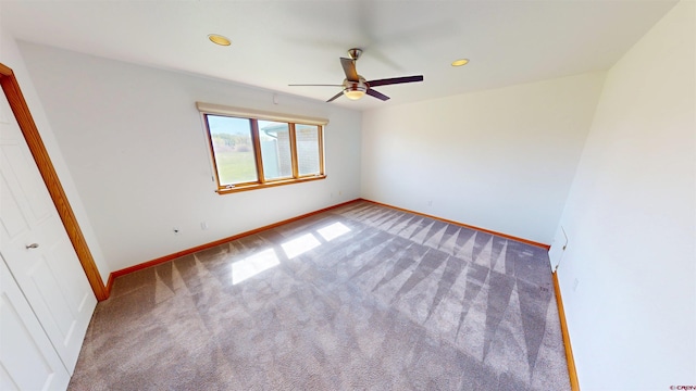 15 Sunnybrook Pl, Alamosa, CO 81101 - unfurnished bedroom featuring carpet flooring, baseboards, recessed lighting, and ceiling fan