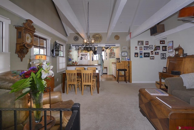 402 Sopris Ave, Crested Butte, CO 81224 - carpeted living room with a chandelier and baseboards