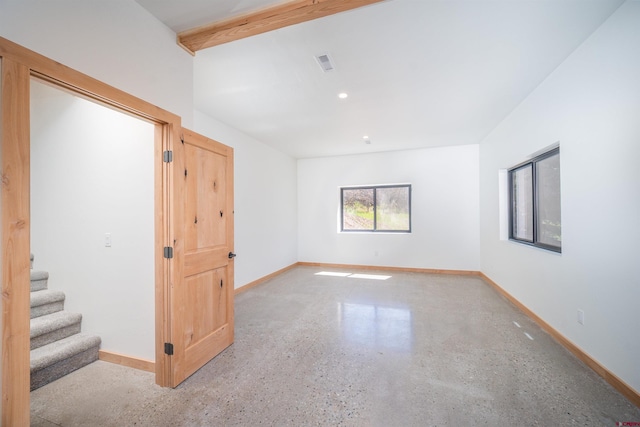 26217 Rd 38.5, Dolores, CO 81323 - spare room with baseboards, speckled floor, stairs, and recessed lighting