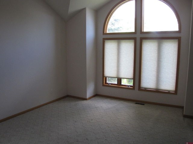 1770 Stellar Pl, Montrose, CO 81401 - empty room featuring plenty of natural light, light colored carpet, vaulted ceiling, and baseboards