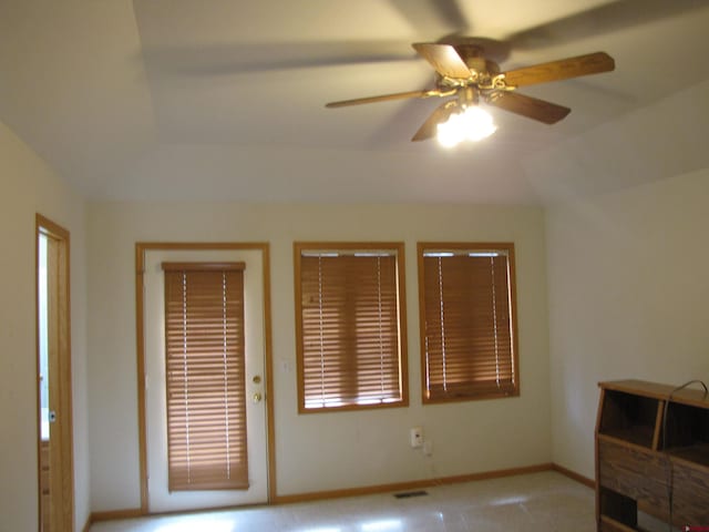 1770 Stellar Pl, Montrose, CO 81401 - unfurnished room featuring a ceiling fan, lofted ceiling, and baseboards