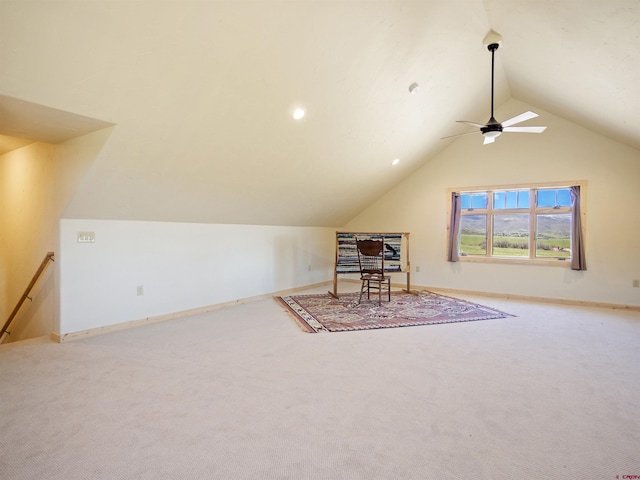 741 Big Wall Ln, La Veta, CO 81055 - bonus room with vaulted ceiling, carpet floors, ceiling fan, and baseboards