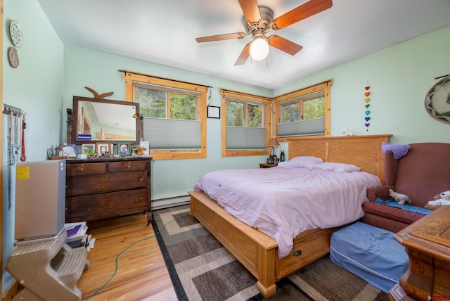 3515 Bennett St, Durango, CO 81301 - bedroom with a baseboard heating unit, light wood-style floors, and a ceiling fan