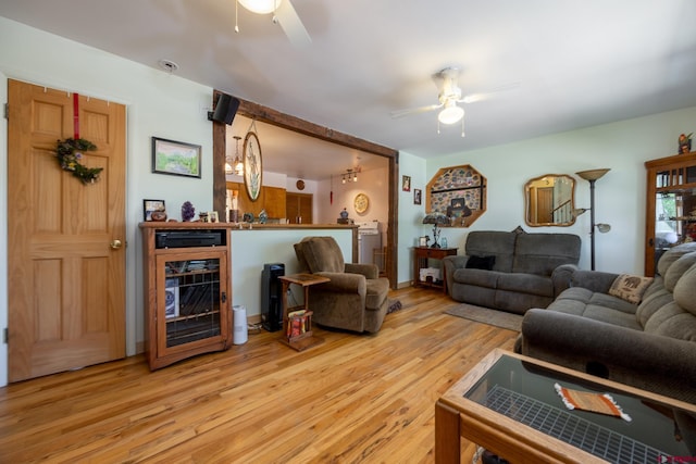 3515 Bennett St, Durango, CO 81301 - living room with ceiling fan, beverage cooler, and wood finished floors
