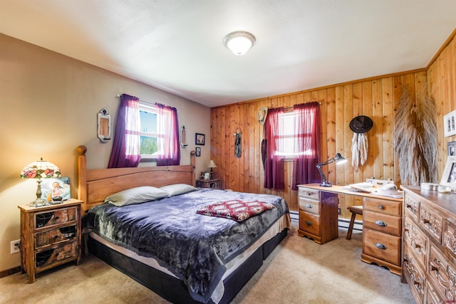 399 E Schroder Dr, Bayfield, CO 81122 - bedroom featuring wood walls and light carpet