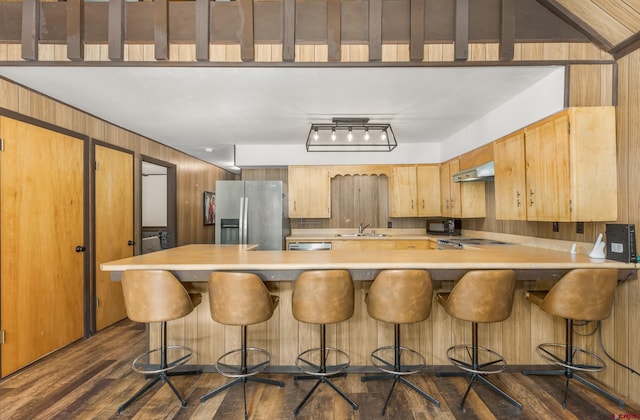343 Deer Trail Ln, Bayfield, CO 81122 - kitchen featuring stainless steel appliances, a sink, a peninsula, range hood, and light countertops
