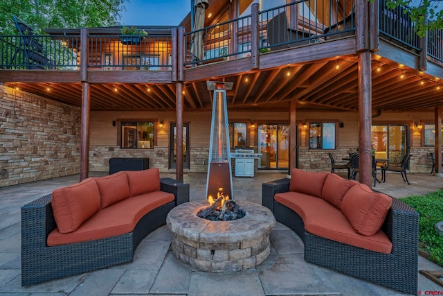 50 W Durango Ridge Rd, Durango, CO 81301 - view of patio / terrace featuring an outdoor living space with a fire pit, a wooden deck, and grilling area