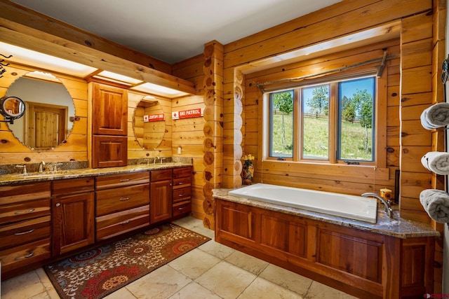 50 W Durango Ridge Rd, Durango, CO 81301 - full bath with double vanity, a bath, and wooden walls