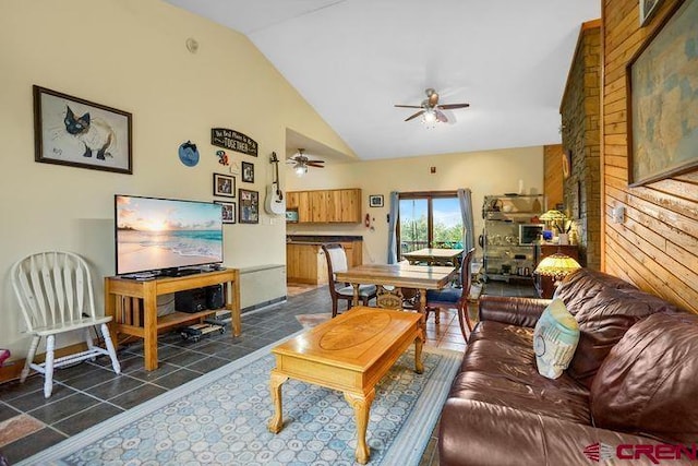538 Rugby Mines Rd, Walsenburg, CO 81089 - living area featuring vaulted ceiling and ceiling fan