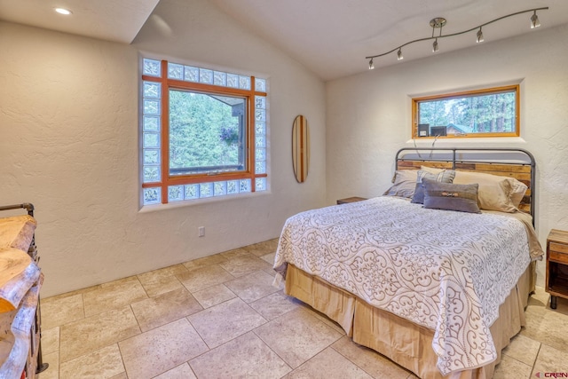 520B Whispering Wood Dr, Pagosa Springs, CO 81147 - bedroom with a textured wall, multiple windows, and light stone finish floors