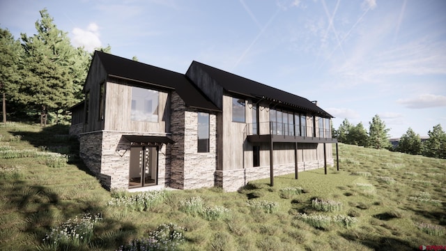 1620 Red Mountain Ranch Rd, Crested Butte, CO 81225 - view of side of home with stone siding and a balcony