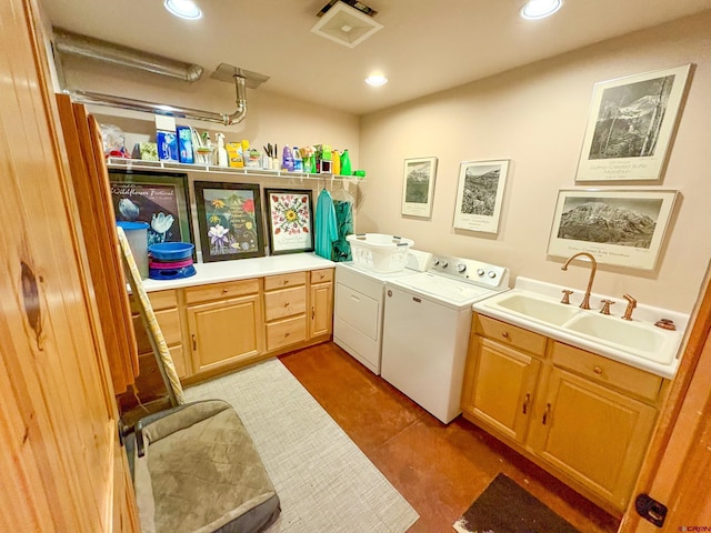 405 Meridian Lake Dr, Crested Butte, CO 81224 - laundry room with washer and dryer, cabinet space, recessed lighting, and light tile patterned flooring