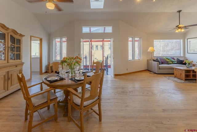310 Second St, Crested Butte, CO 81224 - dining space with ceiling fan, lofted ceiling, light wood finished floors, plenty of natural light, and baseboards