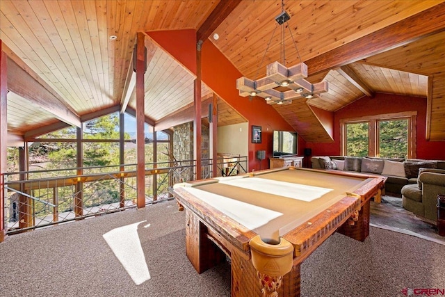 178 Valley View Rd, Ridgway, CO 81432 - recreation room with carpet, billiards table, and wooden ceiling