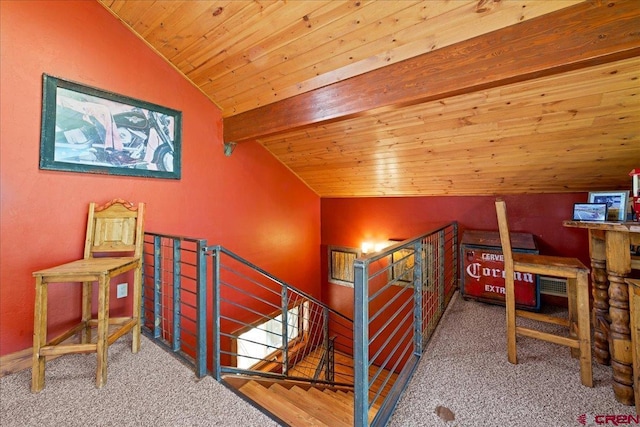 178 Valley View Rd, Ridgway, CO 81432 - staircase with carpet and wood ceiling