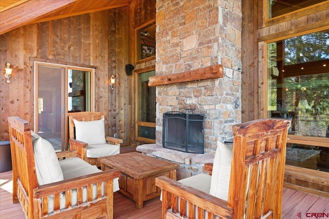 178 Valley View Rd, Ridgway, CO 81432 - wooden terrace featuring an outdoor stone fireplace