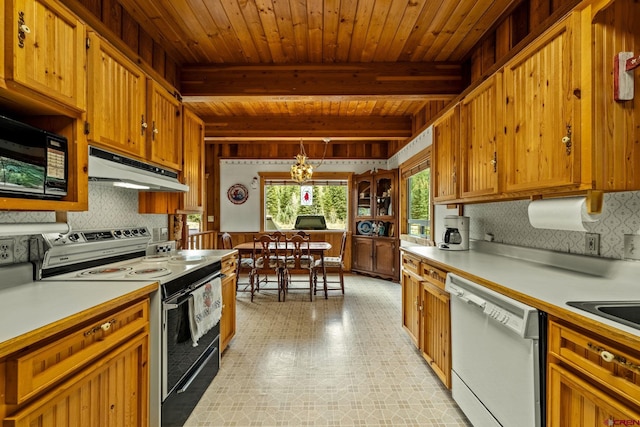 953 Mushroom Ln, Bayfield, CO 81122 - kitchen featuring range with electric cooktop, white dishwasher, under cabinet range hood, black microwave, and light countertops