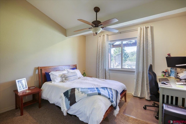 49 Sugarloaf Dr, Pagosa Springs, CO 81147 - bedroom with carpet floors, vaulted ceiling, ceiling fan, and baseboards