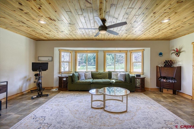 49 Sugarloaf Dr, Pagosa Springs, CO 81147 - living area with healthy amount of natural light, baseboards, a ceiling fan, wood ceiling, and recessed lighting