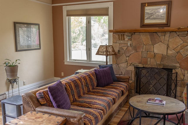 51 Blake St, Placerville, CO 81430 - living area featuring a stone fireplace and wood finished floors