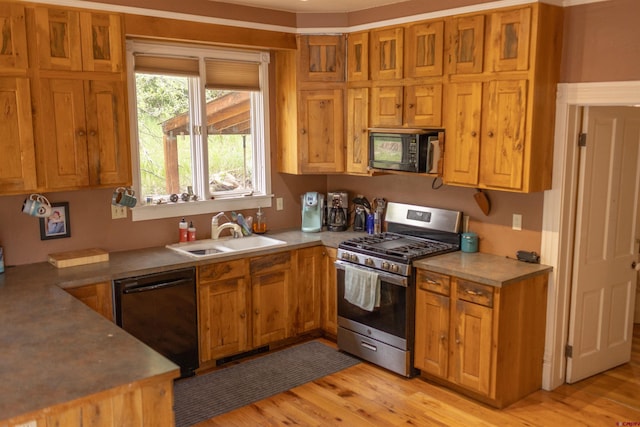 51 Blake St, Placerville, CO 81430 - kitchen featuring black appliances, a sink, light wood finished floors, and brown cabinetry