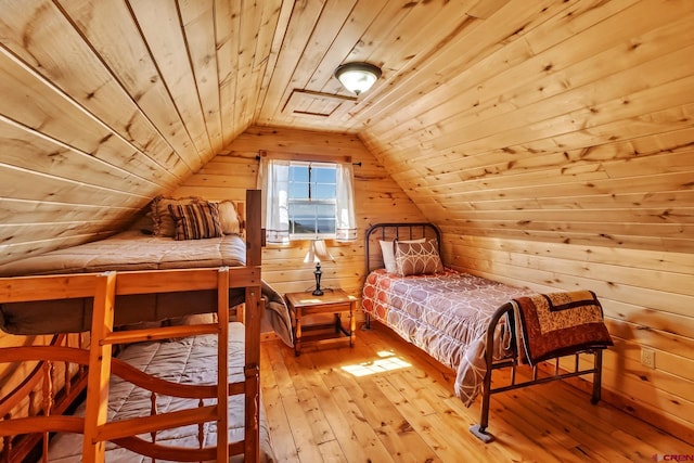 LOT7 Aspen Hills Rd, Cedaredge, CO 81413 - bedroom with wood walls, wooden ceiling, wood-type flooring, and lofted ceiling
