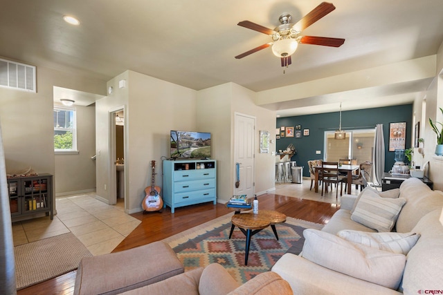 236 Sierra Vista St, Durango, CO 81301 - living area featuring a ceiling fan, wood finished floors, and baseboards