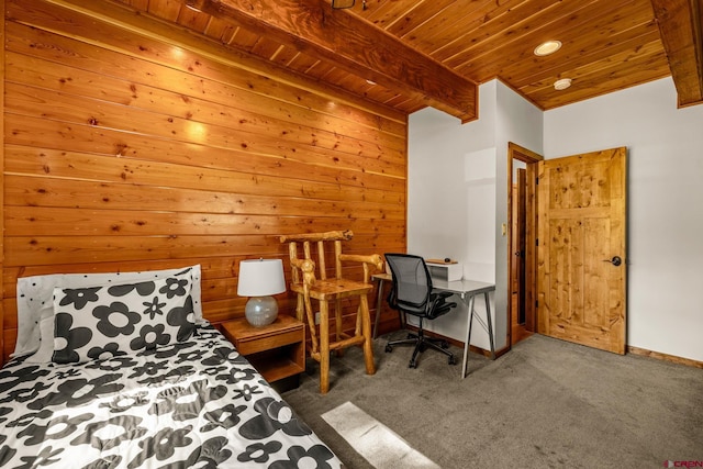 380 Eagle Pass, Durango, CO 81301 - carpeted bedroom featuring wood ceiling with exposed beams and baseboards