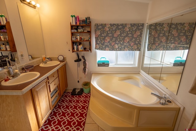 13569 3100th Rd, Hotchkiss, CO 81419 - full bathroom featuring a bath, double vanity, and tile patterned flooring