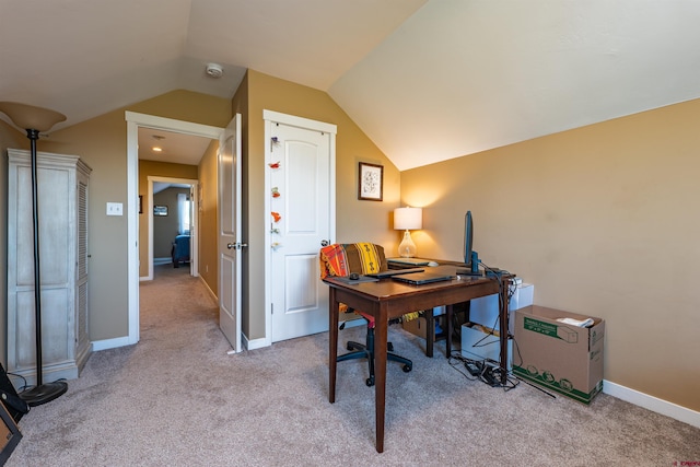 1607 S Taylor Cir, Bayfield, CO 81122 - carpeted office space featuring vaulted ceiling and baseboards
