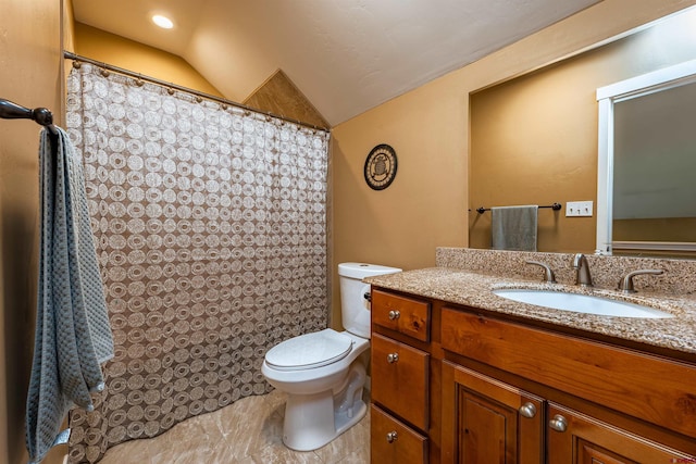 1607 S Taylor Cir, Bayfield, CO 81122 - full bath with toilet, vanity, vaulted ceiling, and a shower with curtain