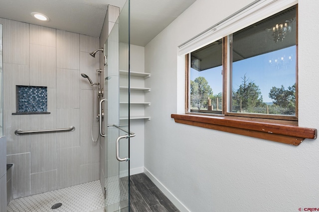 41 Ridge Pl, Durango, CO 81301 - full bath with a shower stall, baseboards, wood finished floors, and recessed lighting