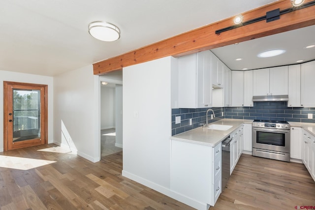 41 Ridge Pl, Durango, CO 81301 - kitchen featuring appliances with stainless steel finishes, under cabinet range hood, a sink, and tasteful backsplash