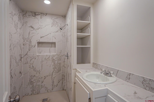 327/327.5 E 7th St, Walsenburg, CO 81089 - full bathroom featuring a shower stall, vanity, and recessed lighting