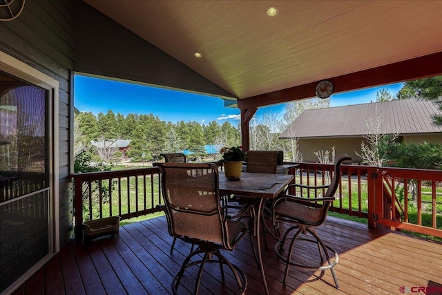 165 Twin Creek Cir, Pagosa Springs, CO 81147 - wooden terrace with outdoor dining area