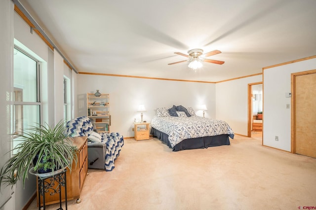 37 Verde Ln, Durango, CO 81301 - bedroom featuring carpet floors, crown molding, baseboards, and a ceiling fan