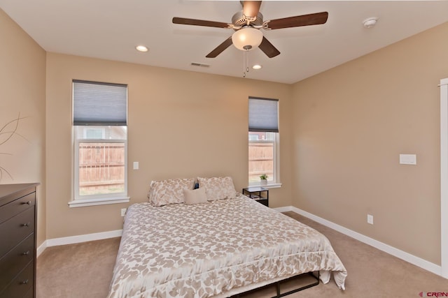 2488 Josefine Ln, Grand Junction, CO 81505 - bedroom featuring light colored carpet, baseboards, recessed lighting, and a ceiling fan