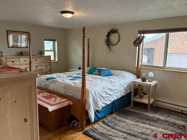 250 Pashuta Dr, Gunnison, CO 81230 - bedroom with light wood-style flooring, a textured ceiling, and a baseboard heating unit