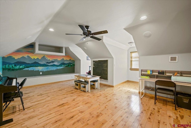 2224 American Way, Montrose, CO 81401 - office with baseboards, lofted ceiling, light wood-style floors, recessed lighting, and ceiling fan