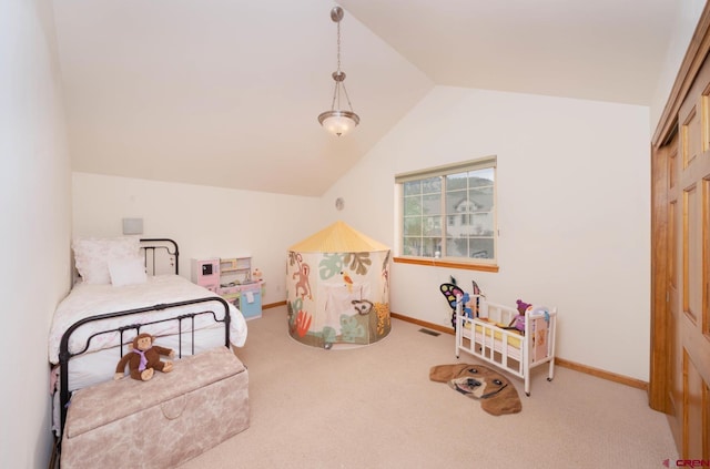 416 Amy Way, Ridgway, CO 81432 - carpeted bedroom featuring lofted ceiling and baseboards