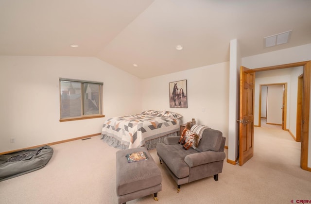 416 Amy Way, Ridgway, CO 81432 - bedroom with light carpet, vaulted ceiling, baseboards, and recessed lighting