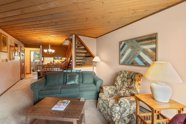 15 Marcellina Ln # 120, Mount Crested Butte, CO 81225 - carpeted living room with wooden ceiling, stairs, and a chandelier