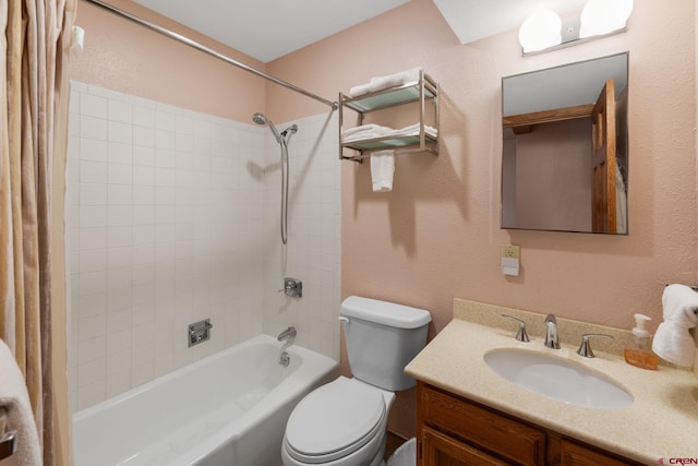 15 Marcellina Ln # 120, Mount Crested Butte, CO 81225 - bathroom featuring shower / bath combo, toilet, vanity, and a textured wall