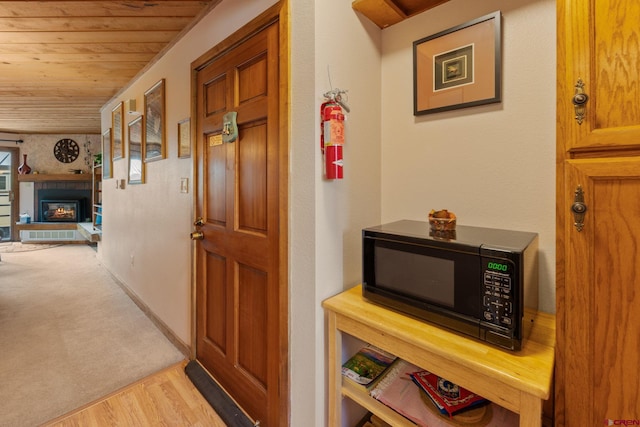 15 Marcellina Ln # 120, Mount Crested Butte, CO 81225 - corridor with wood ceiling, light wood-style floors, and baseboards